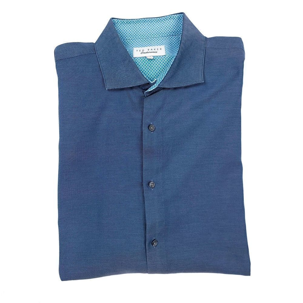 TED BAKER Endurance Long Sleeve Button Down Dress Shirt in Slate Blue Mens 17.5